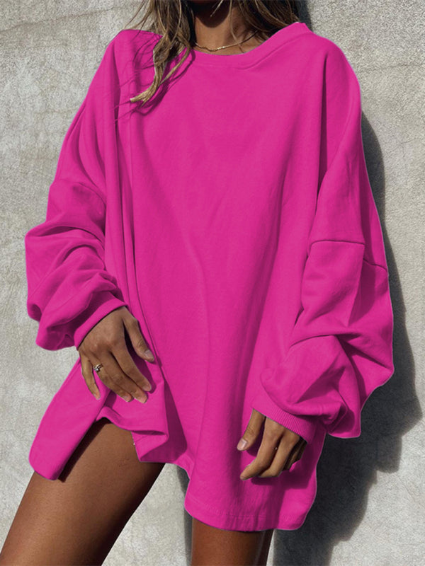 Sweatshirts- Women's Loose Pullover - Oversized Drop Shoulder Sweatshirt- Rose- IndioGear Fashion and Gear