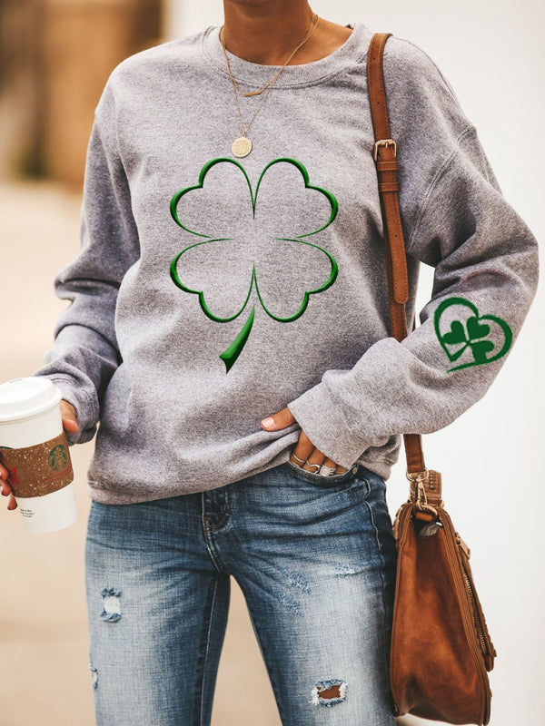 Sweatshirts- Women's St. Patrick's Day Lucky Print Sweatshirt- Misty grey- IndioGear Fashion and Gear