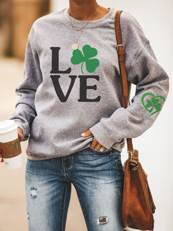 Sweatshirts- Women's St. Patrick's Day Lucky Print Sweatshirt- Slate gpeen grey- IndioGear Fashion and Gear