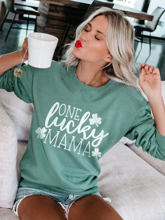 Sweatshirts- Women's St. Patrick's Day Lucky Print Sweatshirt- Pale green- IndioGear Fashion and Gear