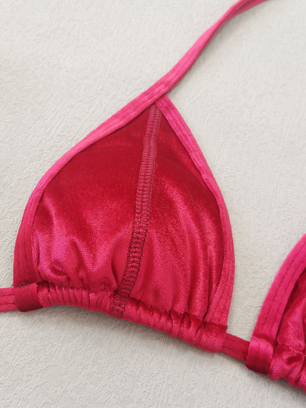 Ensemble bikini 2 pièces de plage Velvet Waves doré avec soutien-gorge sans armatures