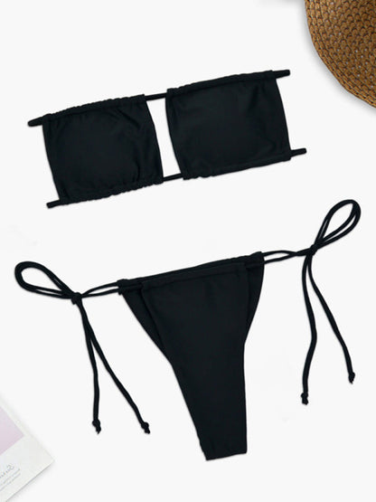 Swimsuits- Wireless Tube Bra and Tie-Side Thongs in a Solid Brazilian 2-Piece Swimwear- - IndioGear Clothing and Gear