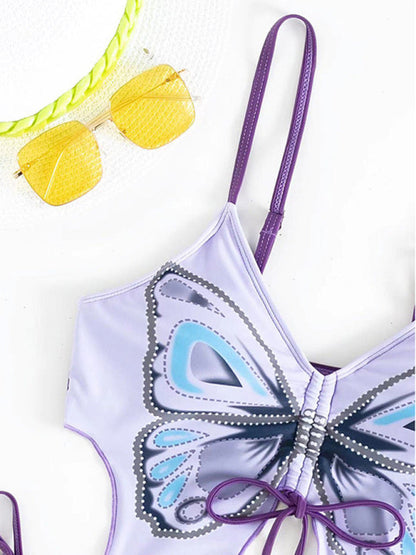 Swimswear - Two Piece Set- Butterfly Bikini 2-Piece Set Wireless Bra and Thong- - IndioGear Fashion and Gear