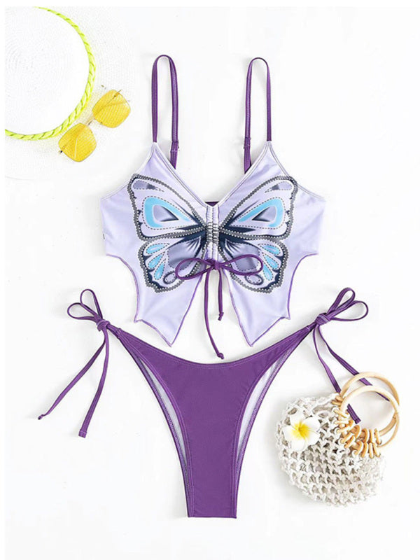 Swimswear - Two Piece Set- Butterfly Bikini 2-Piece Set Wireless Bra and Thong- - IndioGear Fashion and Gear