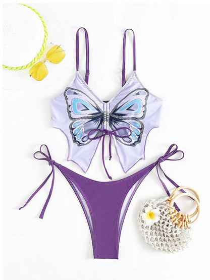 Swimswear - Two Piece Set- Butterfly Bikini 2-Piece Set Wireless Bra and Thong- - IndioGear Fashion and Gear