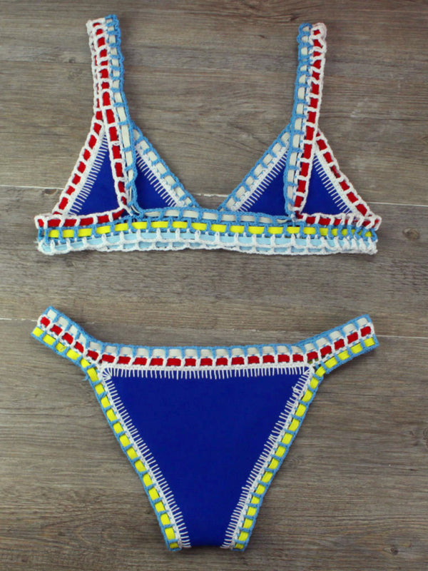 Swimwear- 2-Piece Beach Vacay Swimwear: Crochet Bikini Set with Wireless Bra & Bottoms- - IndioGear Fashion and Gear