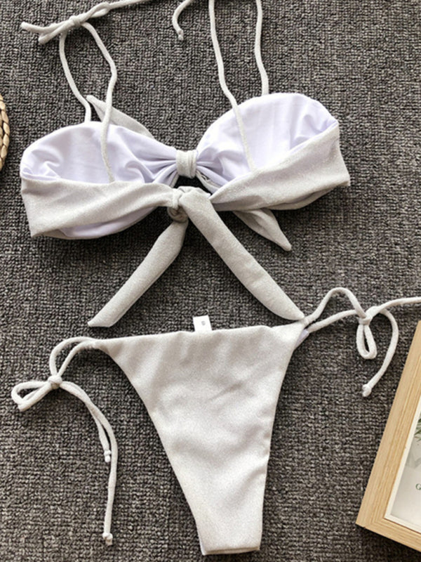 Swimwear- 2 Piece Bikini Set with Glittery Fabric and Sacred Bow Detail!- - IndioGear Fashion and Gear