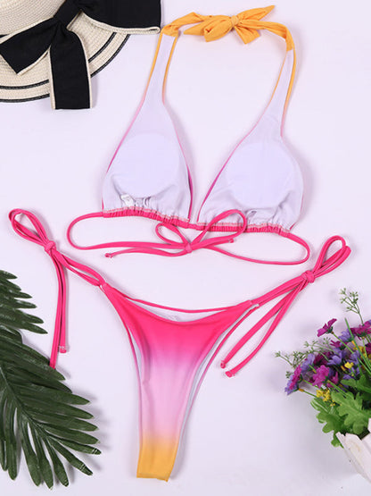 2 Piece Gradient String Swimwear - Wireless Triangle Bra & Thong