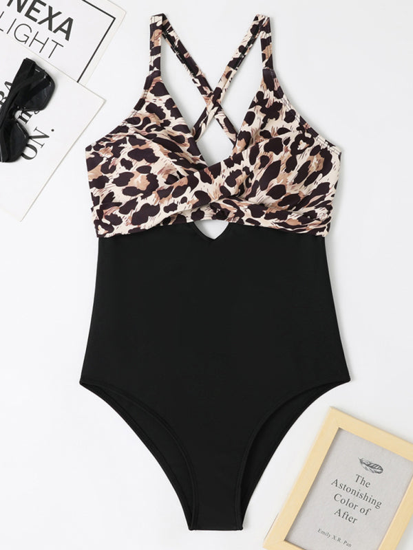 Swimwear- Add Flair to Your Beach Look with the Chic Cheetah Color Block Swimsuit- - IndioGear Fashion and Gear