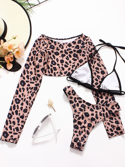 Swimwear- Be the Queen of the Beach in This Animal Print Bikini Set - 3-Piece Set- - IndioGear Fashion and Gear