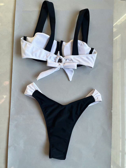 Swimwear- Black and White 2 Piece Swimwear - Underwire Bra & Cheeky Bikini- - IndioGear Fashion and Gear