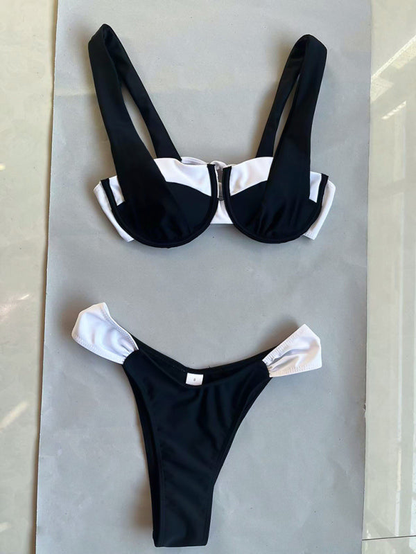 Swimwear- Black and White 2 Piece Swimwear - Underwire Bra & Cheeky Bikini- - IndioGear Fashion and Gear