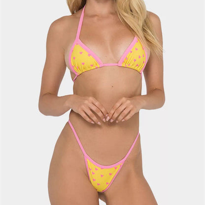 Swimwear- Brazilian Cutout 2-Piece Bikini Set: Wireless Triangle Bra + Mid Waist Thong- Pink- IndioGear Fashion and Gear