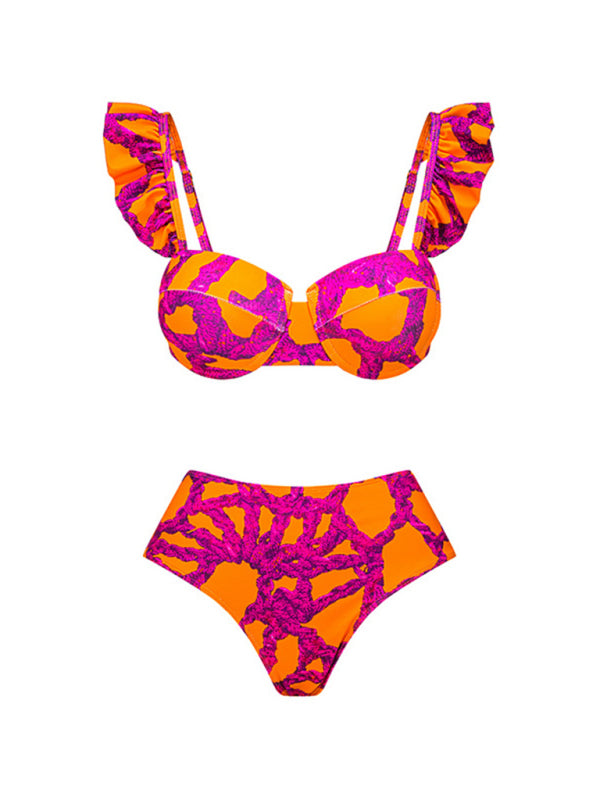 Swimwear- Floral Print Ruffle Swimwear - Underwire Bra & Bikini- - IndioGear Fashion and Gear