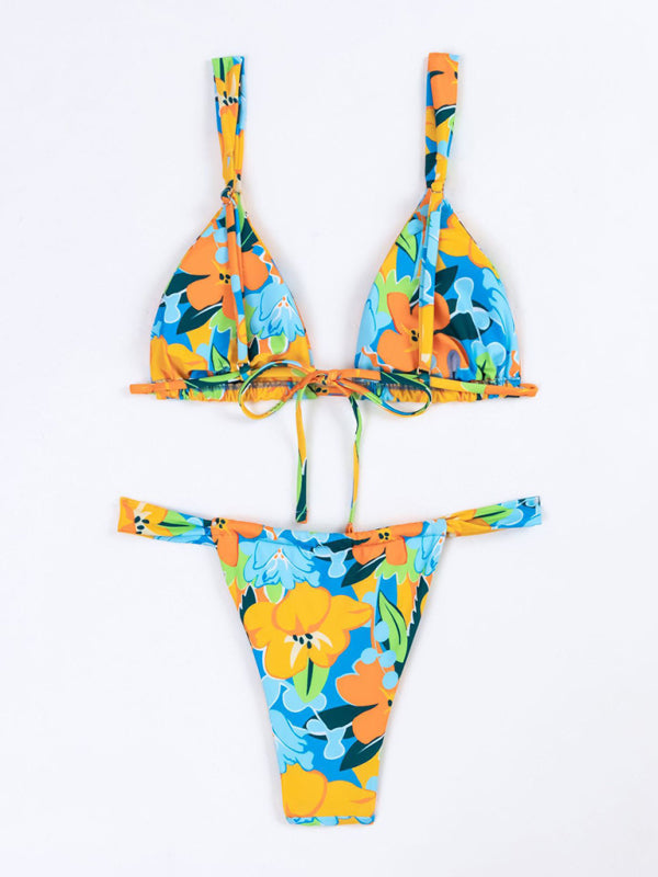 Swimwear- Floral Wireless Bra and Micro Bikini - 2 Piece Swimwear- - IndioGear Fashion and Gear