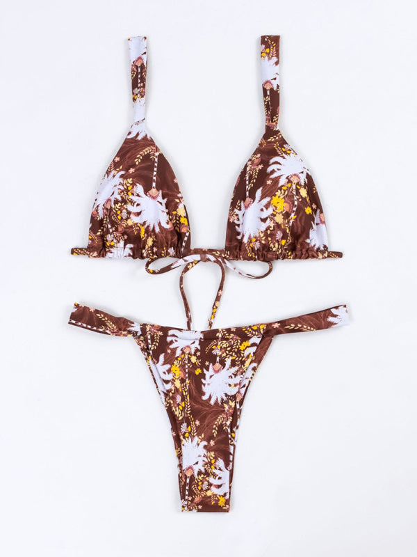 Swimwear- Floral Wireless Bra and Micro Bikini - 2 Piece Swimwear- - IndioGear Fashion and Gear