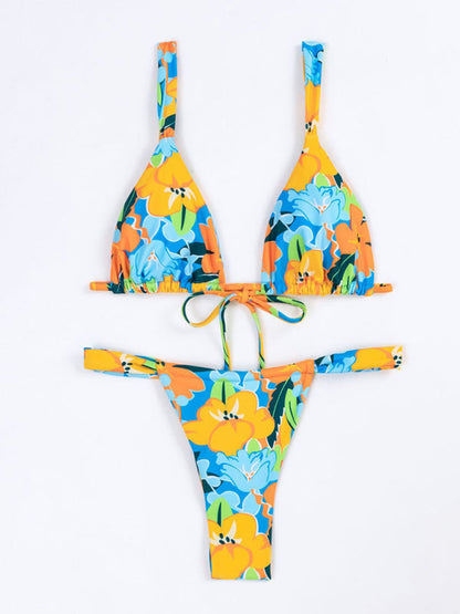 Swimwear- Floral Wireless Bra and Micro Bikini - 2 Piece Swimwear- - IndioGear Fashion and Gear