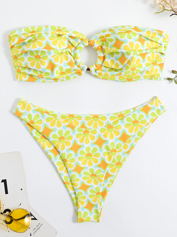 Swimwear- Floral Wireless Tube Bra and Floral Bottoms in a Stylish 2-Piece Bikini- - IndioGear Clothing and Gear