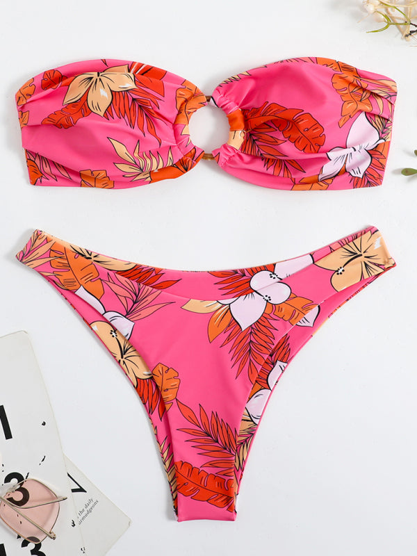 Swimwear- Floral Wireless Tube Bra and Floral Bottoms in a Stylish 2-Piece Bikini- - IndioGear Clothing and Gear