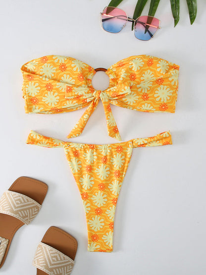 Swimwear- Florals Wireless Bandeau in Cheeky 2 Piece Bikini Swimwear- - IndioGear Fashion and Gear