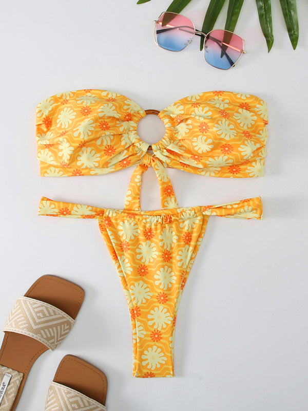 Swimwear- Florals Wireless Bandeau in Cheeky 2 Piece Bikini Swimwear- - IndioGear Fashion and Gear