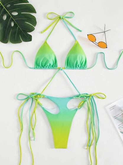 Swimwear- On-Piece Trikini Swimsuit with Wireless Triangle Bra- Pale green- IndioGear Fashion and Gear