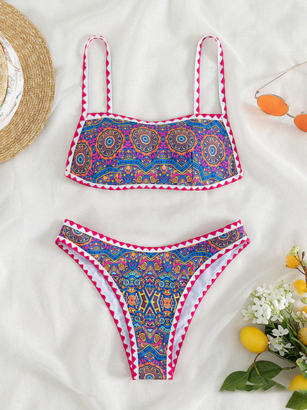 Swimwear- Paisley Print 2 Piece Swimwear - Wireless Backless Top & Bikini- - IndioGear Fashion and Gear