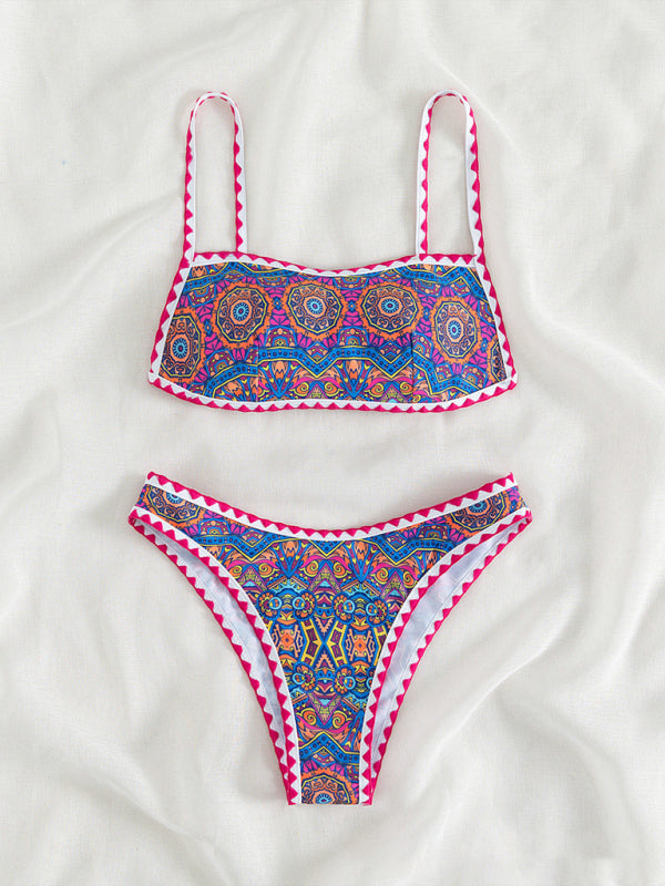 Swimwear- Paisley Print 2 Piece Swimwear - Wireless Backless Top & Bikini- - IndioGear Fashion and Gear