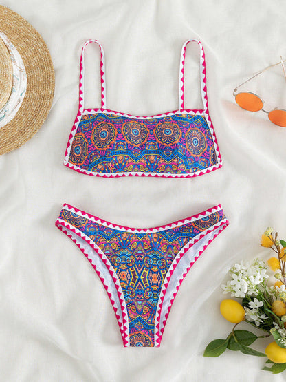 Swimwear- Paisley Print 2 Piece Swimwear - Wireless Backless Top & Bikini- - IndioGear Fashion and Gear