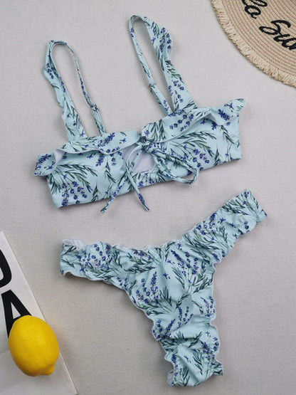 Swimwear- Plaid Print 2 Piece Swimwear | Wireless Bra & Bikini Bottoms- - IndioGear Fashion and Gear