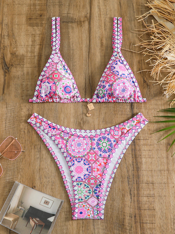 Swimwear- Pretty in Pink 2 Piece Swimwear | Wireless Triangle Bra & Bikini- - IndioGear Fashion and Gear