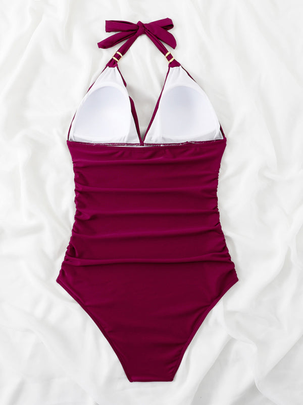 Swimwear- Solid Wireless One-Piece Swimsuit - Monokini- - IndioGear Fashion and Gear