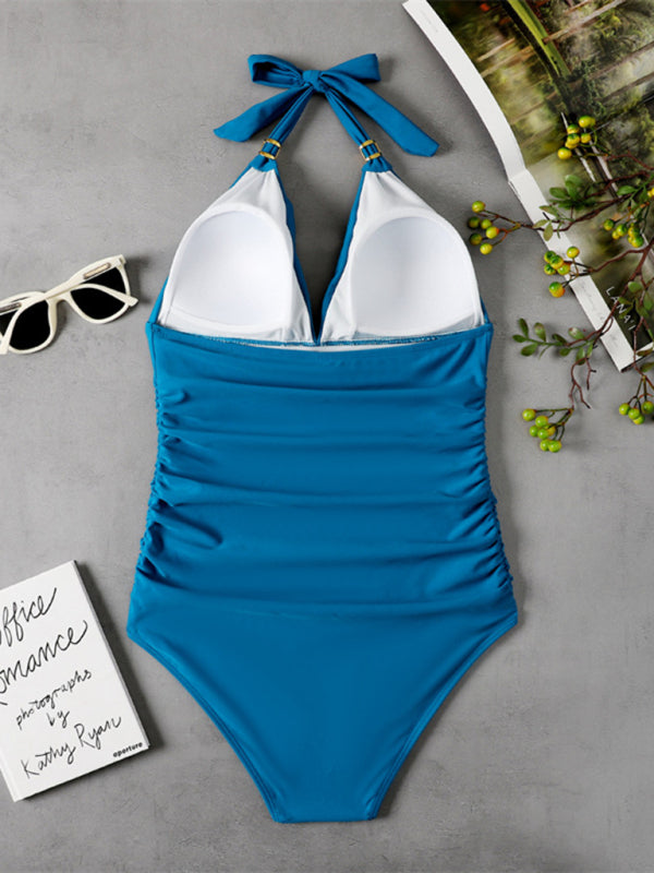 Swimwear- Solid Wireless One-Piece Swimsuit - Monokini- - IndioGear Fashion and Gear