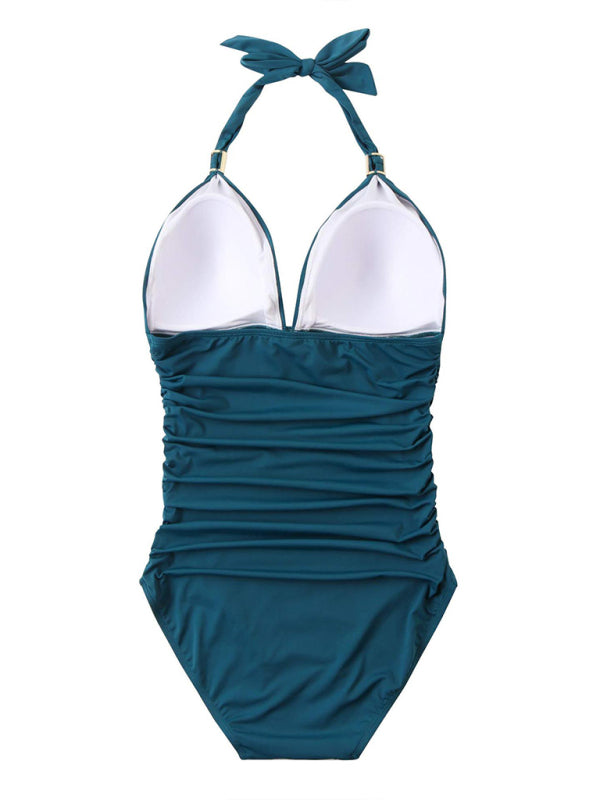 Swimwear- Solid Wireless One-Piece Swimsuit - Monokini- - IndioGear Fashion and Gear