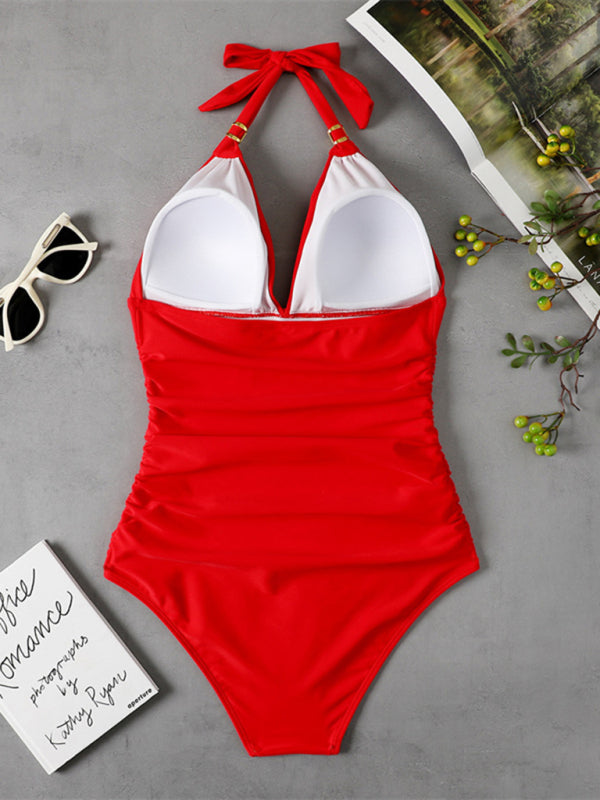 Swimwear- Solid Wireless One-Piece Swimsuit - Monokini- - IndioGear Fashion and Gear