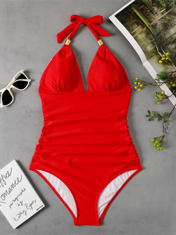 Swimwear- Solid Wireless One-Piece Swimsuit - Monokini- - IndioGear Fashion and Gear