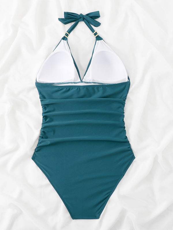 Swimwear- Solid Wireless One-Piece Swimsuit - Monokini- - IndioGear Fashion and Gear