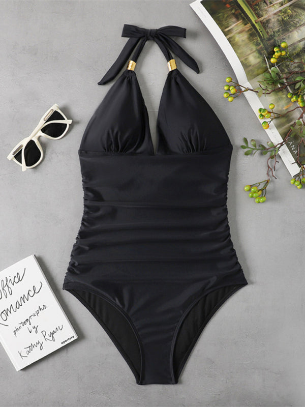 Swimwear- Solid Wireless One-Piece Swimsuit - Monokini- - IndioGear Fashion and Gear