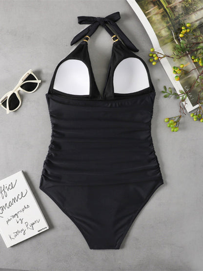 Swimwear- Solid Wireless One-Piece Swimsuit - Monokini- - IndioGear Fashion and Gear