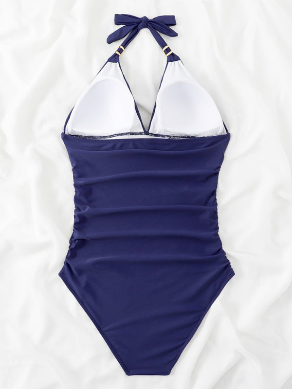 Swimwear- Solid Wireless One-Piece Swimsuit - Monokini- - IndioGear Fashion and Gear