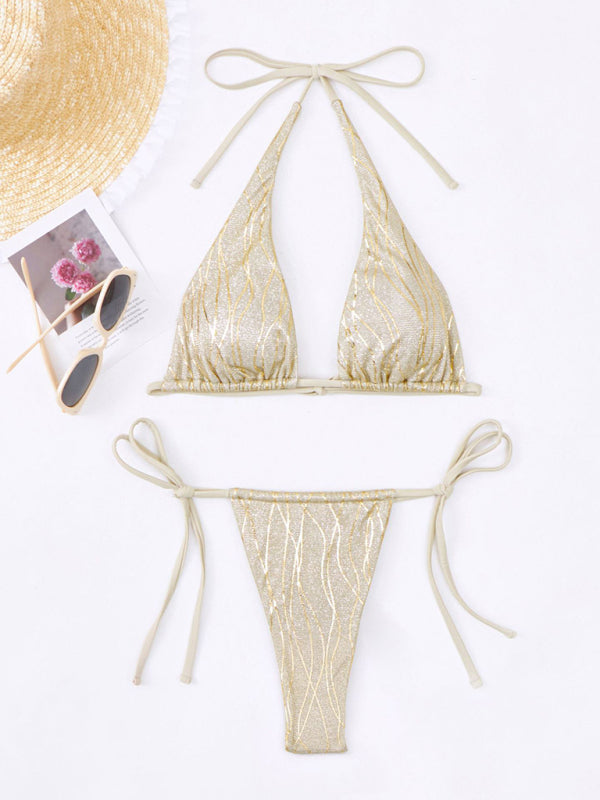 Swimwear- Sparkling 2 Piece Swimwear - Brazilian Triangle Bra and Tie-Side Bikini- - IndioGear Fashion and Gear