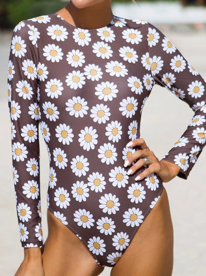 Swimwear- Sporty Long Sleeve One Piece Swimsuit - Sunflower Swimwear- - IndioGear Fashion and Gear