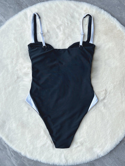 Swimwear- Sporty Monokini Swimwear with Contrast Trim - One-Piece Swimsuit- - IndioGear Fashion and Gear