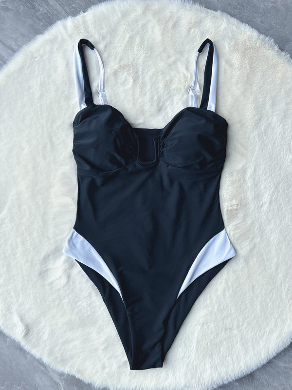 Swimwear- Sporty Monokini Swimwear with Contrast Trim - One-Piece Swimsuit- - IndioGear Fashion and Gear