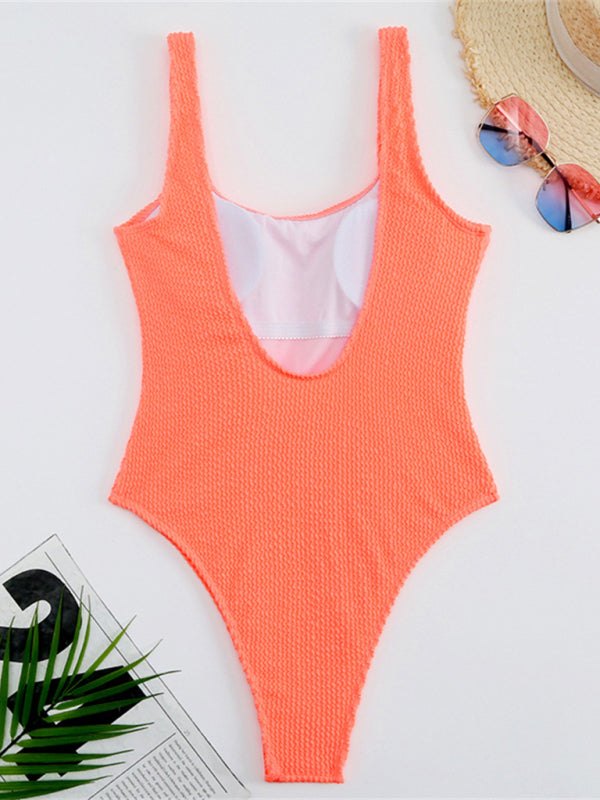 Swimwear- Sporty One-Piece Swimsuit - Tie-Dye Textured Swimwear- - IndioGear Clothing and Gear