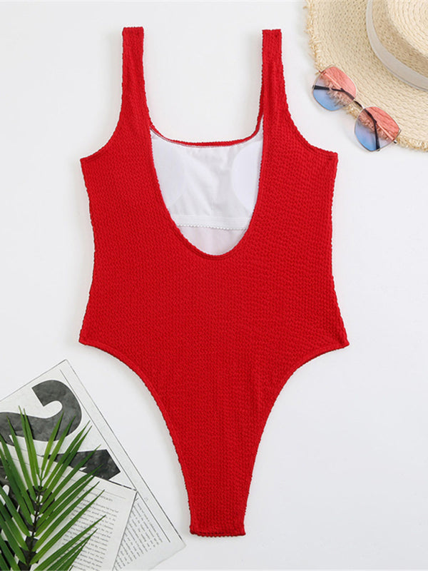 Swimwear- Sporty One-Piece Swimsuit - Tie-Dye Textured Swimwear- - IndioGear Clothing and Gear