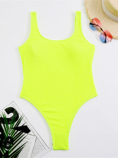 Swimwear- Sporty One-Piece Swimsuit - Tie-Dye Textured Swimwear- - IndioGear Clothing and Gear