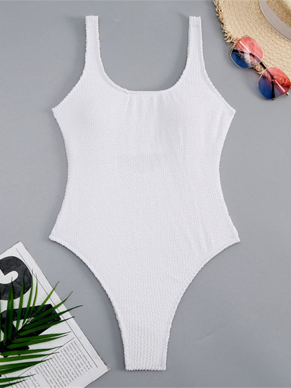 Swimwear- Sporty One-Piece Swimsuit - Tie-Dye Textured Swimwear- - IndioGear Clothing and Gear