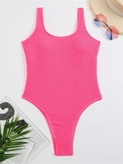 Swimwear- Sporty One-Piece Swimsuit - Tie-Dye Textured Swimwear- - IndioGear Clothing and Gear