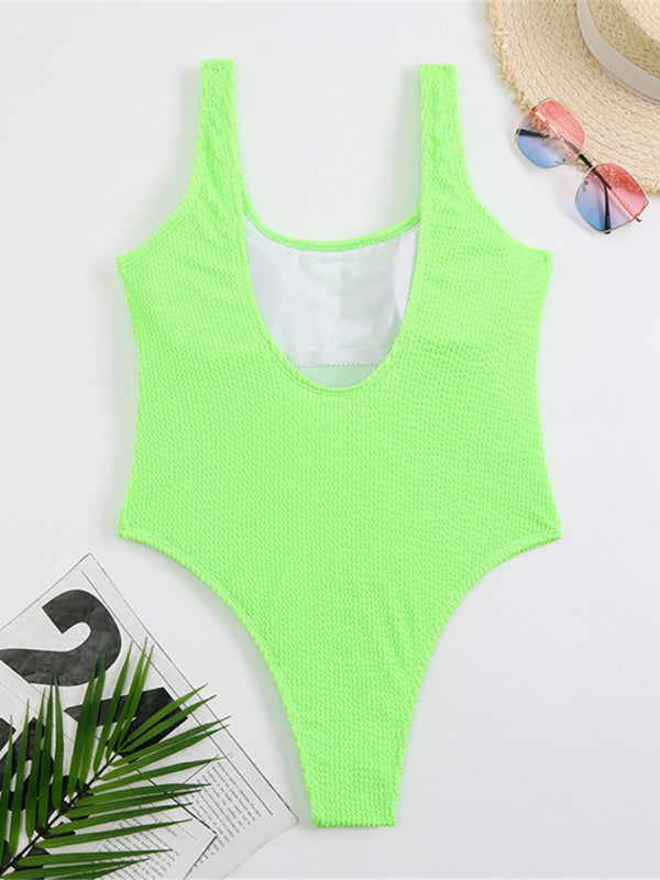 Swimwear- Sporty One-Piece Swimsuit - Tie-Dye Textured Swimwear- - IndioGear Clothing and Gear